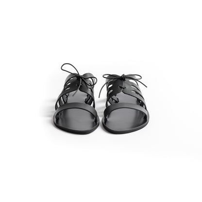 Chloe black flats with bow shot from the front against a white background. These are flat slippers for womens / flat slippers for ladies.